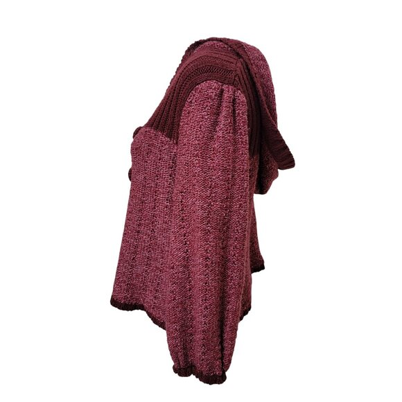 Decree Size L (Jr) Burgundy & Marled Burgundy Knit Hoodie Cardigan Sweater - Picture 3 of 13
